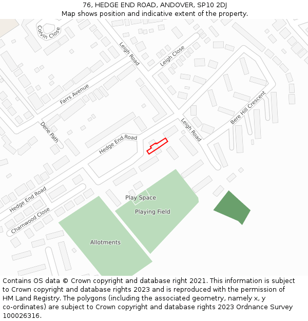 76, HEDGE END ROAD, ANDOVER, SP10 2DJ: Location map and indicative extent of plot