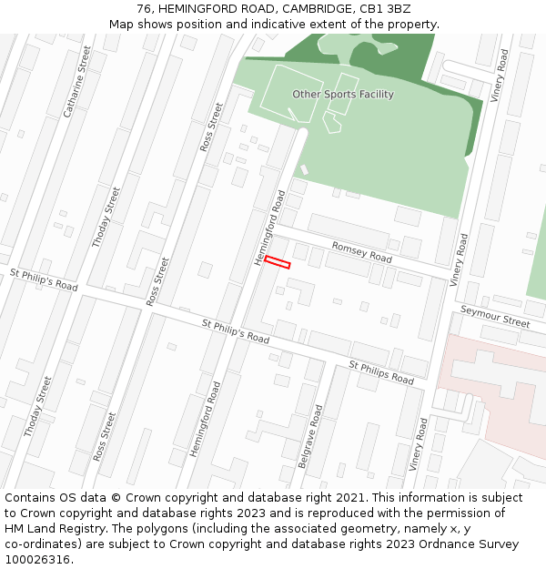 76, HEMINGFORD ROAD, CAMBRIDGE, CB1 3BZ: Location map and indicative extent of plot