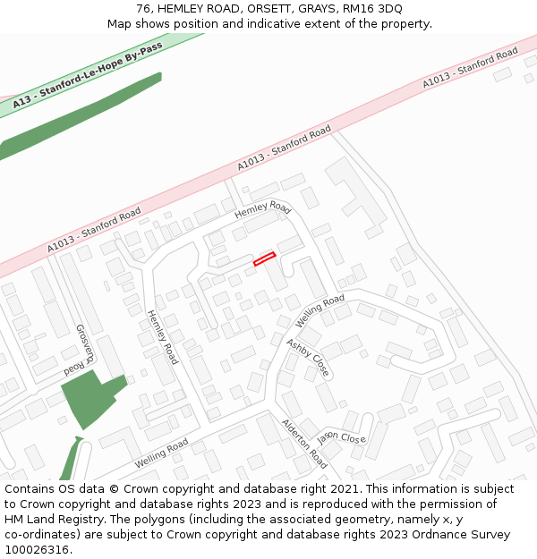 76, HEMLEY ROAD, ORSETT, GRAYS, RM16 3DQ: Location map and indicative extent of plot