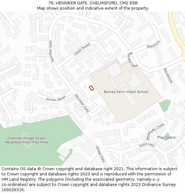 76, HENNIKER GATE, CHELMSFORD, CM2 6SB: Location map and indicative extent of plot