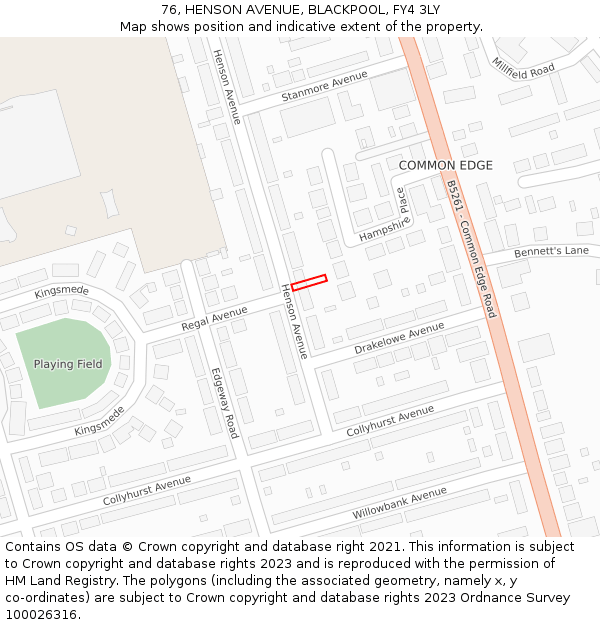 76, HENSON AVENUE, BLACKPOOL, FY4 3LY: Location map and indicative extent of plot