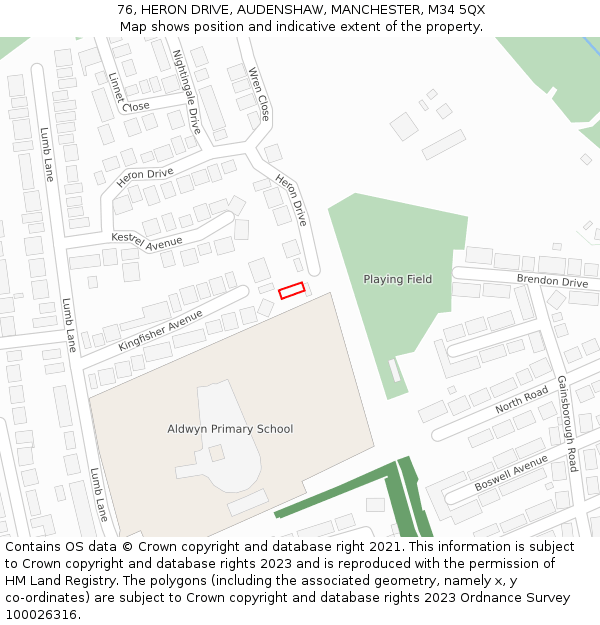 76, HERON DRIVE, AUDENSHAW, MANCHESTER, M34 5QX: Location map and indicative extent of plot
