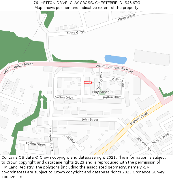 76, HETTON DRIVE, CLAY CROSS, CHESTERFIELD, S45 9TG: Location map and indicative extent of plot