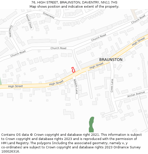 76, HIGH STREET, BRAUNSTON, DAVENTRY, NN11 7HS: Location map and indicative extent of plot