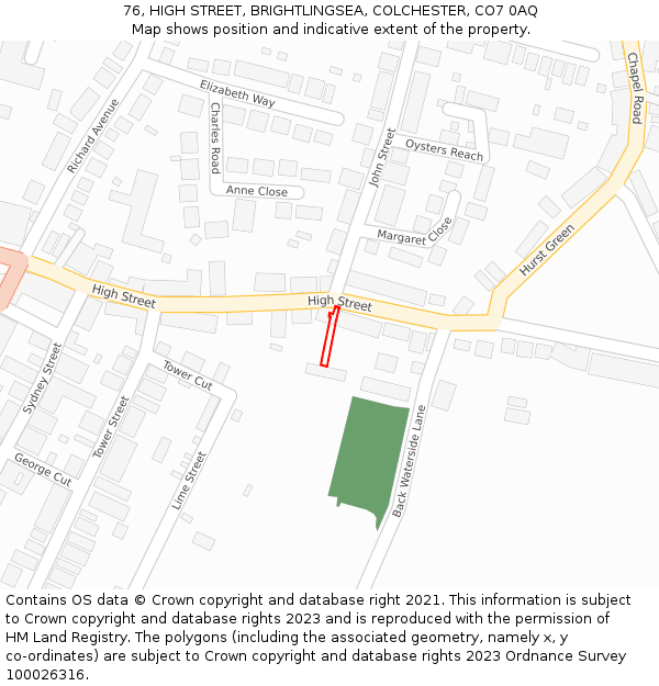 76, HIGH STREET, BRIGHTLINGSEA, COLCHESTER, CO7 0AQ: Location map and indicative extent of plot