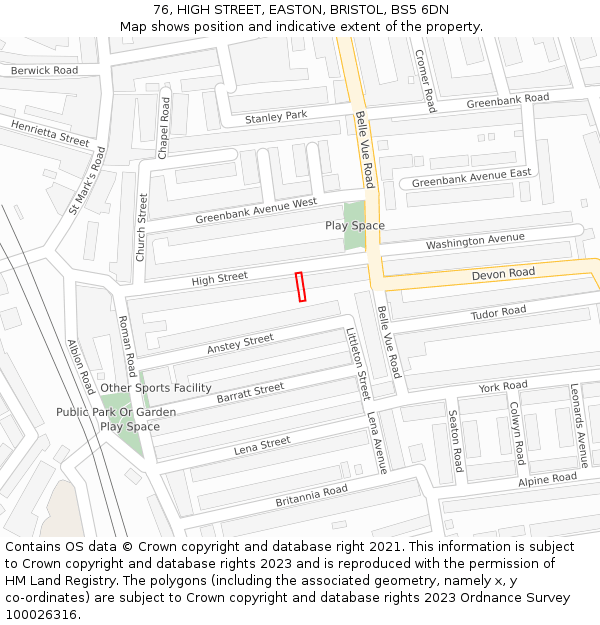 76, HIGH STREET, EASTON, BRISTOL, BS5 6DN: Location map and indicative extent of plot