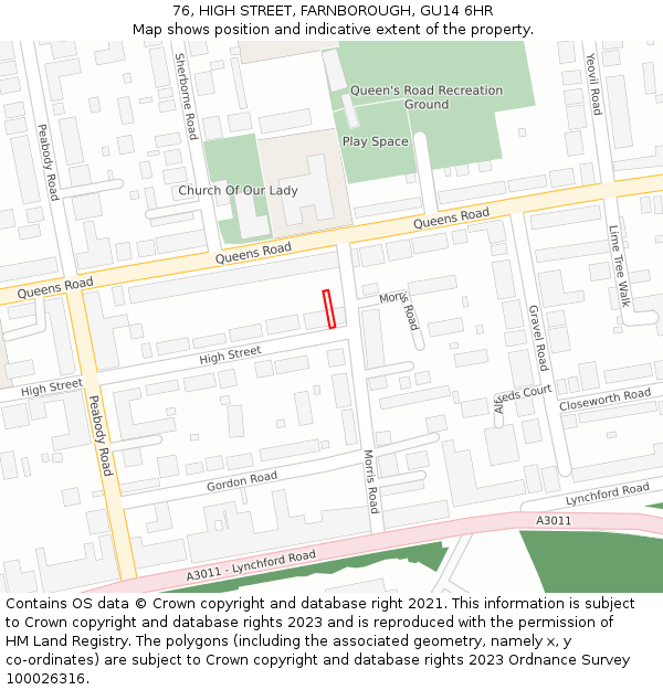 76, HIGH STREET, FARNBOROUGH, GU14 6HR: Location map and indicative extent of plot