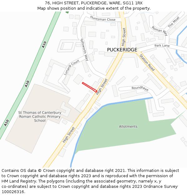 76, HIGH STREET, PUCKERIDGE, WARE, SG11 1RX: Location map and indicative extent of plot