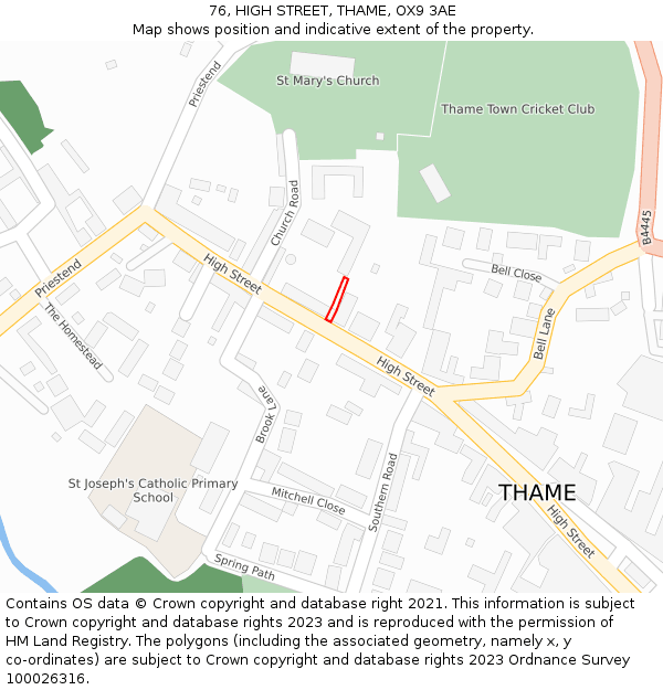 76, HIGH STREET, THAME, OX9 3AE: Location map and indicative extent of plot
