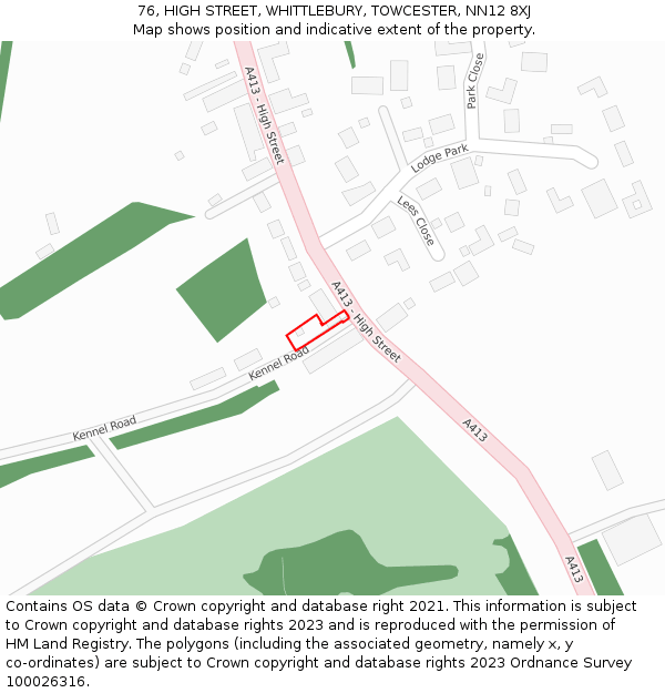 76, HIGH STREET, WHITTLEBURY, TOWCESTER, NN12 8XJ: Location map and indicative extent of plot