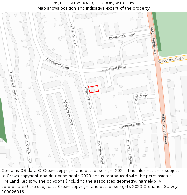 76, HIGHVIEW ROAD, LONDON, W13 0HW: Location map and indicative extent of plot