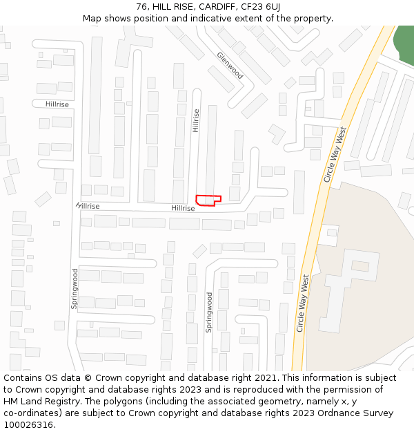 76, HILL RISE, CARDIFF, CF23 6UJ: Location map and indicative extent of plot