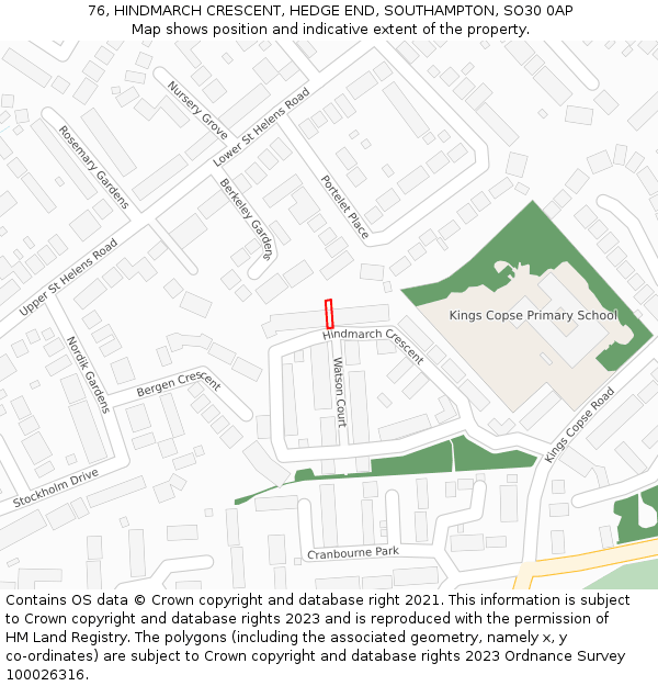 76, HINDMARCH CRESCENT, HEDGE END, SOUTHAMPTON, SO30 0AP: Location map and indicative extent of plot