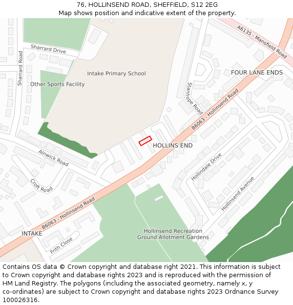 76, HOLLINSEND ROAD, SHEFFIELD, S12 2EG: Location map and indicative extent of plot