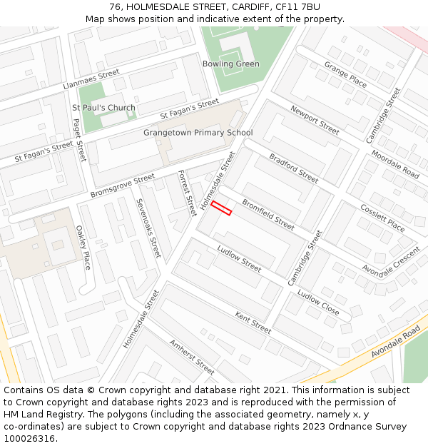 76, HOLMESDALE STREET, CARDIFF, CF11 7BU: Location map and indicative extent of plot