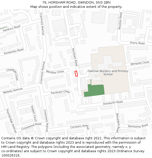 76, HORSHAM ROAD, SWINDON, SN3 2BN: Location map and indicative extent of plot