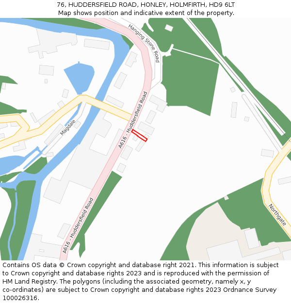 76, HUDDERSFIELD ROAD, HONLEY, HOLMFIRTH, HD9 6LT: Location map and indicative extent of plot