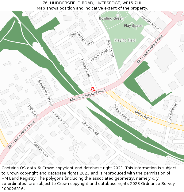 76, HUDDERSFIELD ROAD, LIVERSEDGE, WF15 7HL: Location map and indicative extent of plot
