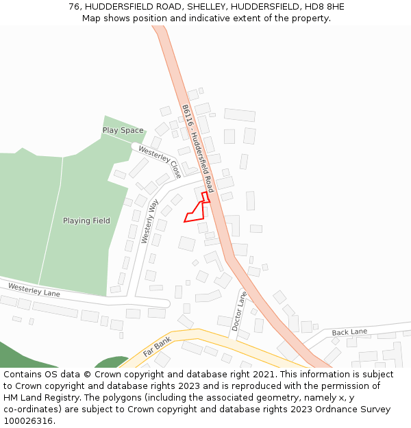 76, HUDDERSFIELD ROAD, SHELLEY, HUDDERSFIELD, HD8 8HE: Location map and indicative extent of plot