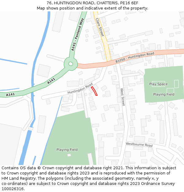 76, HUNTINGDON ROAD, CHATTERIS, PE16 6EF: Location map and indicative extent of plot
