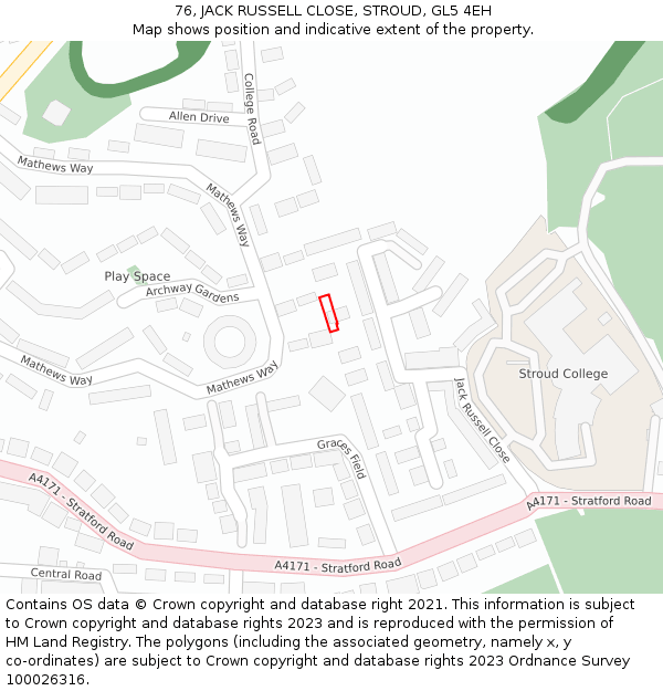 76, JACK RUSSELL CLOSE, STROUD, GL5 4EH: Location map and indicative extent of plot