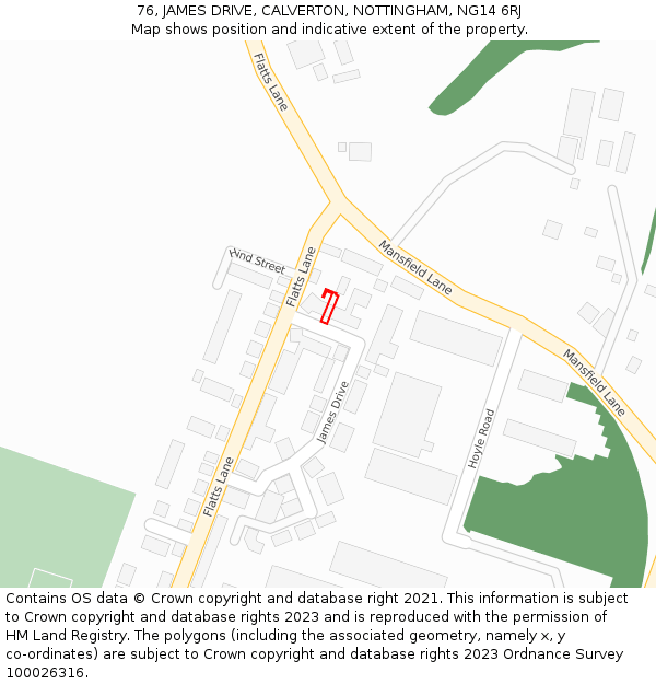 76, JAMES DRIVE, CALVERTON, NOTTINGHAM, NG14 6RJ: Location map and indicative extent of plot
