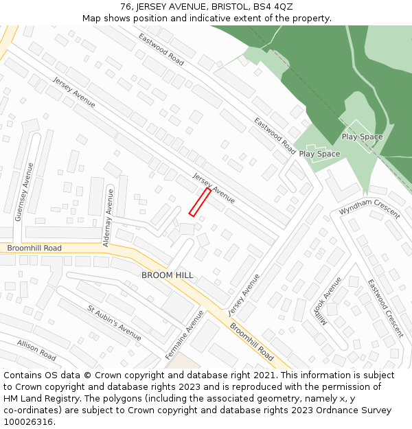 76, JERSEY AVENUE, BRISTOL, BS4 4QZ: Location map and indicative extent of plot