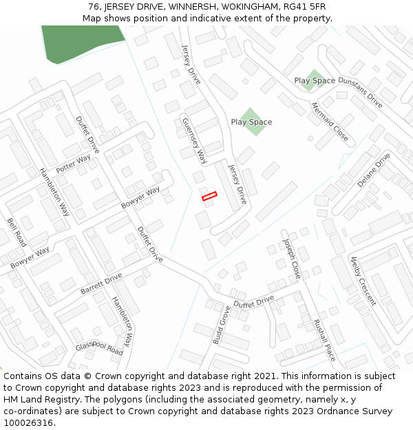 76, JERSEY DRIVE, WINNERSH, WOKINGHAM, RG41 5FR: Location map and indicative extent of plot