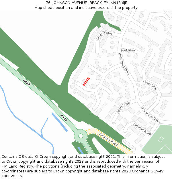 76, JOHNSON AVENUE, BRACKLEY, NN13 6JF: Location map and indicative extent of plot