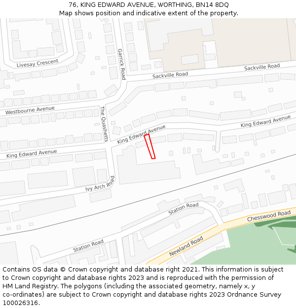 76, KING EDWARD AVENUE, WORTHING, BN14 8DQ: Location map and indicative extent of plot