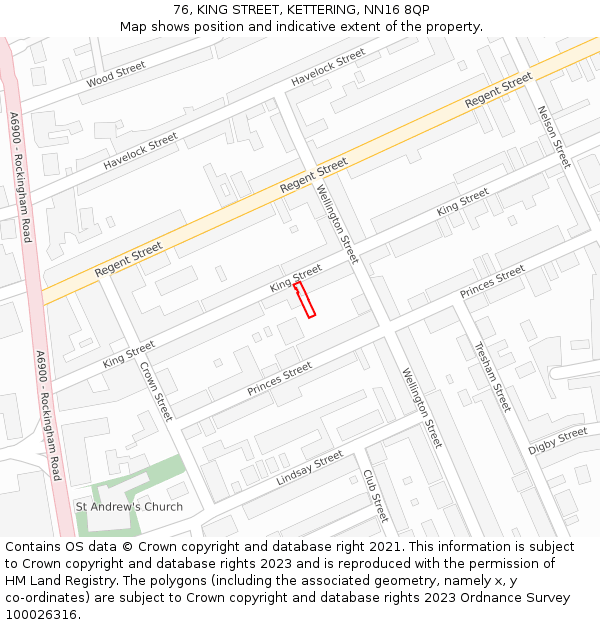 76, KING STREET, KETTERING, NN16 8QP: Location map and indicative extent of plot