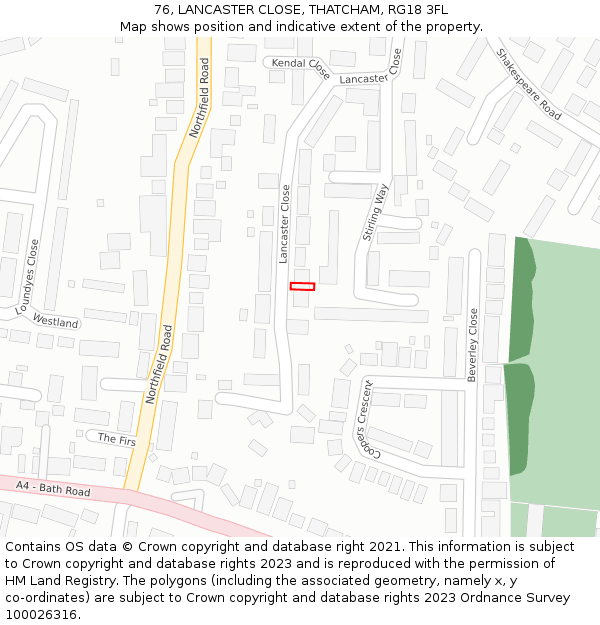 76, LANCASTER CLOSE, THATCHAM, RG18 3FL: Location map and indicative extent of plot
