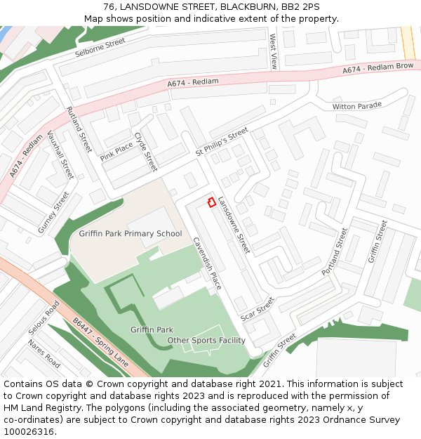 76, LANSDOWNE STREET, BLACKBURN, BB2 2PS: Location map and indicative extent of plot