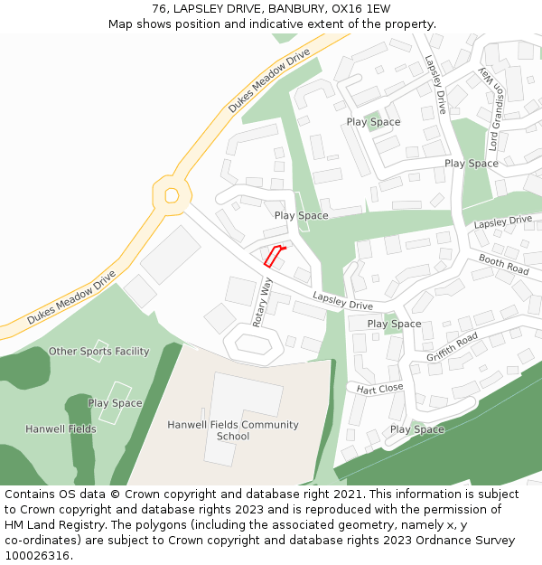 76, LAPSLEY DRIVE, BANBURY, OX16 1EW: Location map and indicative extent of plot
