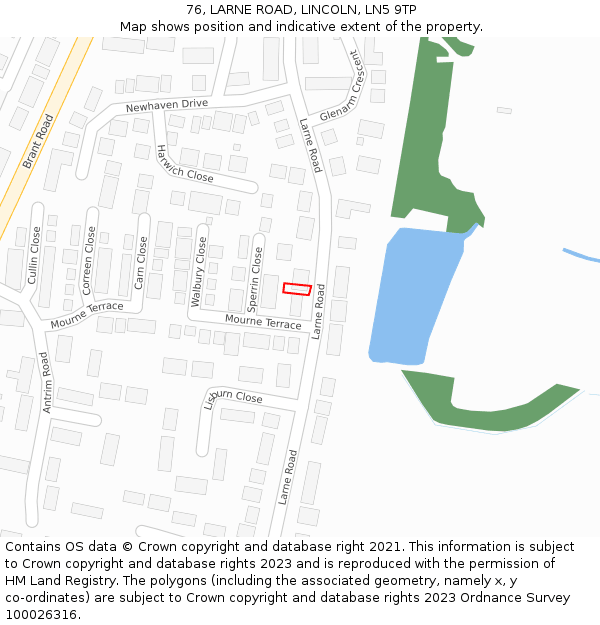 76, LARNE ROAD, LINCOLN, LN5 9TP: Location map and indicative extent of plot