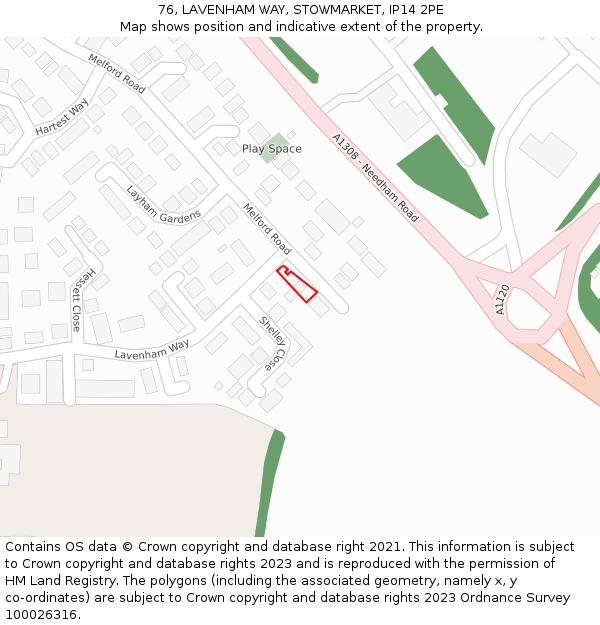 76, LAVENHAM WAY, STOWMARKET, IP14 2PE: Location map and indicative extent of plot