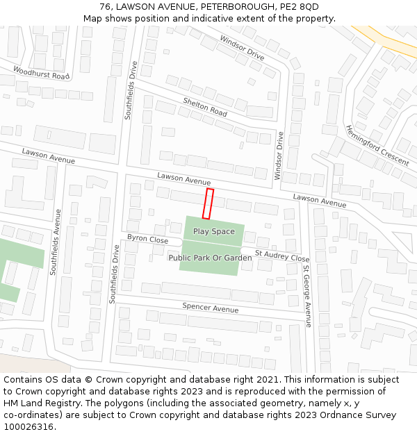 76, LAWSON AVENUE, PETERBOROUGH, PE2 8QD: Location map and indicative extent of plot