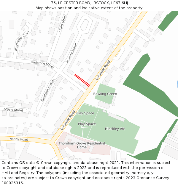 76, LEICESTER ROAD, IBSTOCK, LE67 6HJ: Location map and indicative extent of plot