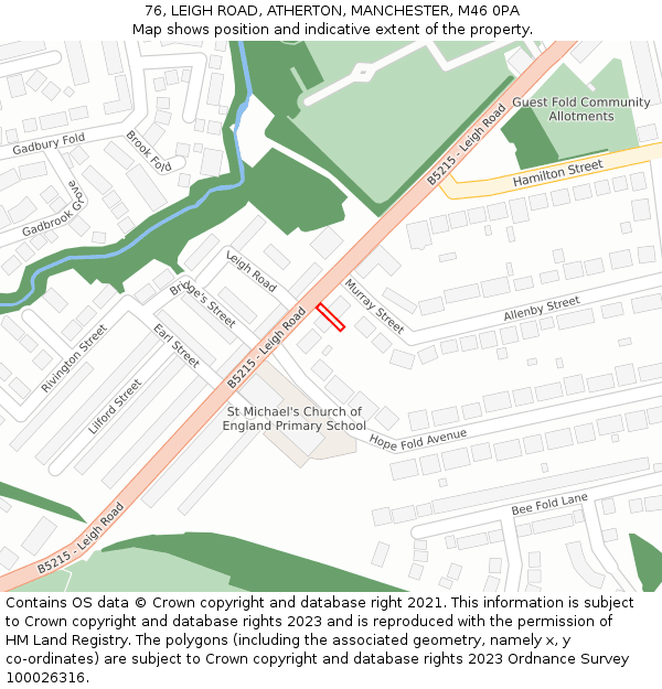 76, LEIGH ROAD, ATHERTON, MANCHESTER, M46 0PA: Location map and indicative extent of plot