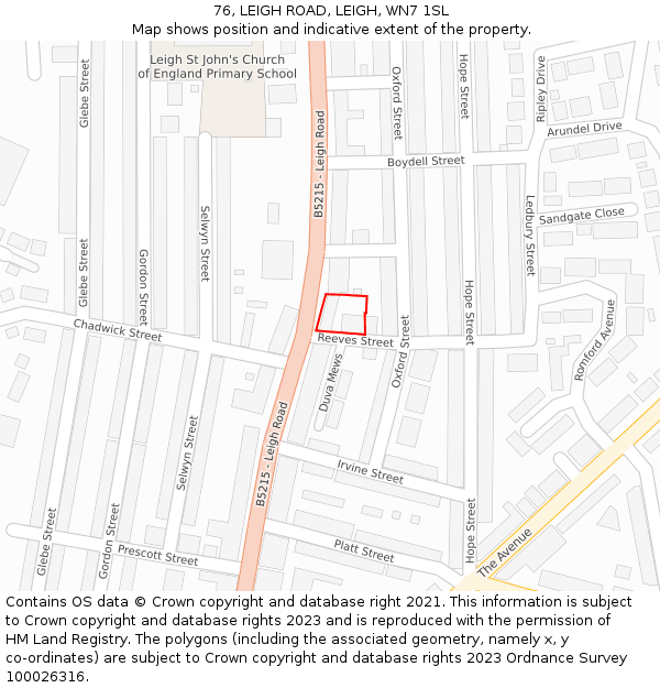 76, LEIGH ROAD, LEIGH, WN7 1SL: Location map and indicative extent of plot