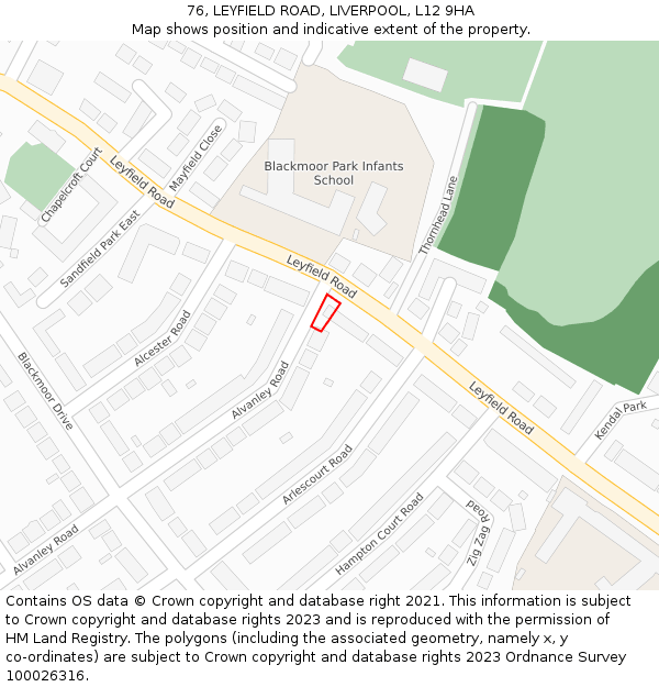 76, LEYFIELD ROAD, LIVERPOOL, L12 9HA: Location map and indicative extent of plot