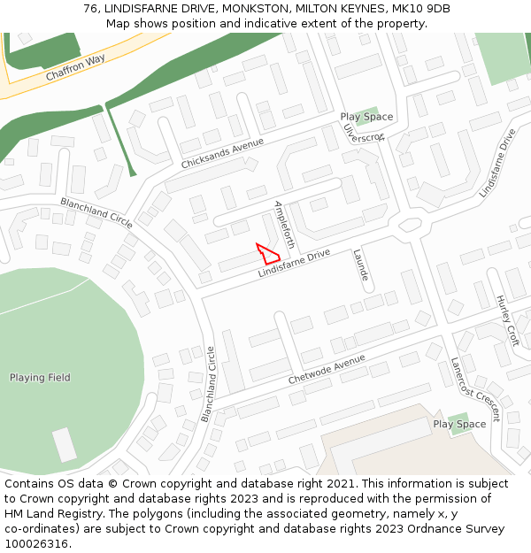 76, LINDISFARNE DRIVE, MONKSTON, MILTON KEYNES, MK10 9DB: Location map and indicative extent of plot