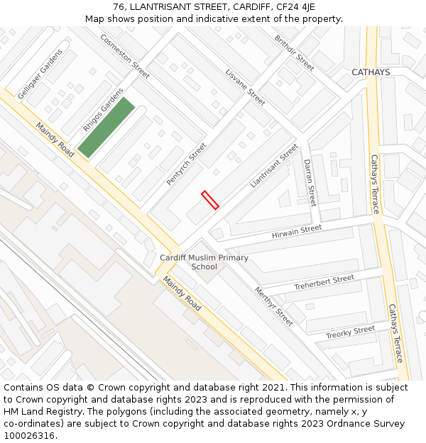 76, LLANTRISANT STREET, CARDIFF, CF24 4JE: Location map and indicative extent of plot