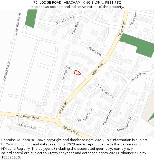 76, LODGE ROAD, HEACHAM, KING'S LYNN, PE31 7SZ: Location map and indicative extent of plot