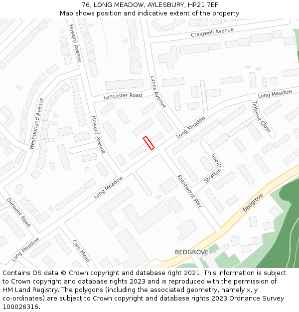 76, LONG MEADOW, AYLESBURY, HP21 7EF: Location map and indicative extent of plot