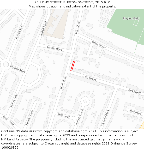 76, LONG STREET, BURTON-ON-TRENT, DE15 9LZ: Location map and indicative extent of plot