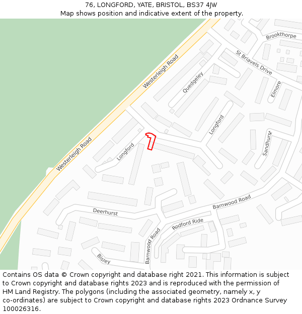 76, LONGFORD, YATE, BRISTOL, BS37 4JW: Location map and indicative extent of plot
