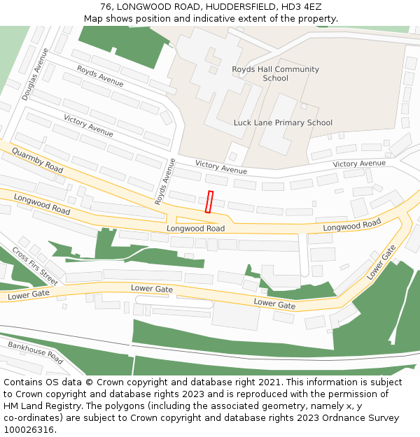 76, LONGWOOD ROAD, HUDDERSFIELD, HD3 4EZ: Location map and indicative extent of plot