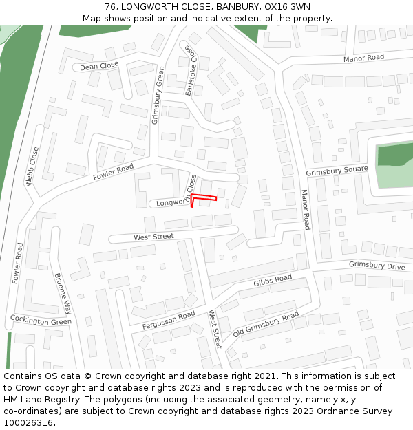 76, LONGWORTH CLOSE, BANBURY, OX16 3WN: Location map and indicative extent of plot
