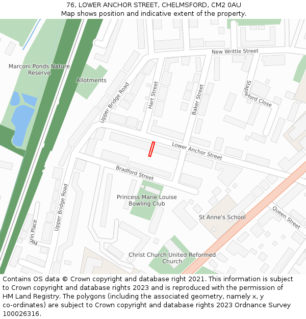 76, LOWER ANCHOR STREET, CHELMSFORD, CM2 0AU: Location map and indicative extent of plot